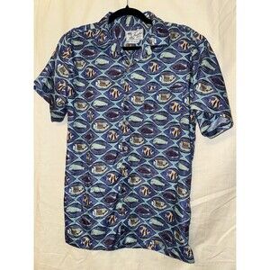 Trunks Waikiki Fish Hawaiian Shirt Mens S Blue Short Sleeve Polyester